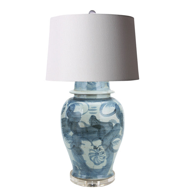 Indigo Sea Flower Temple Jar Lamp Acrylic Cap Base