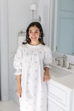 Lenora Long Sleeve Nancy Cotton Embroidered Nightgown - Blue