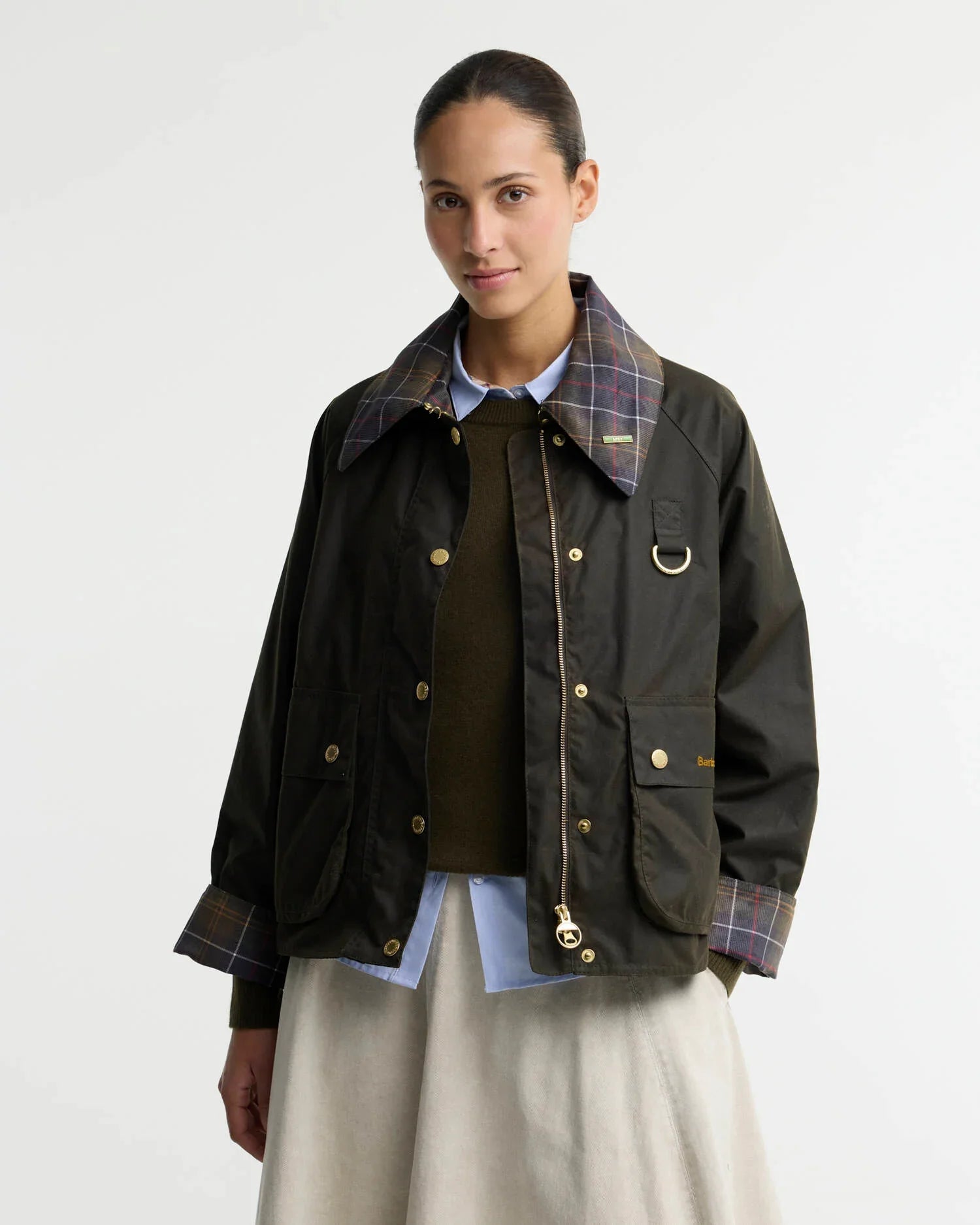 Barbour Icons Tartan Collar Spey Wax Jacket | Olive Classic