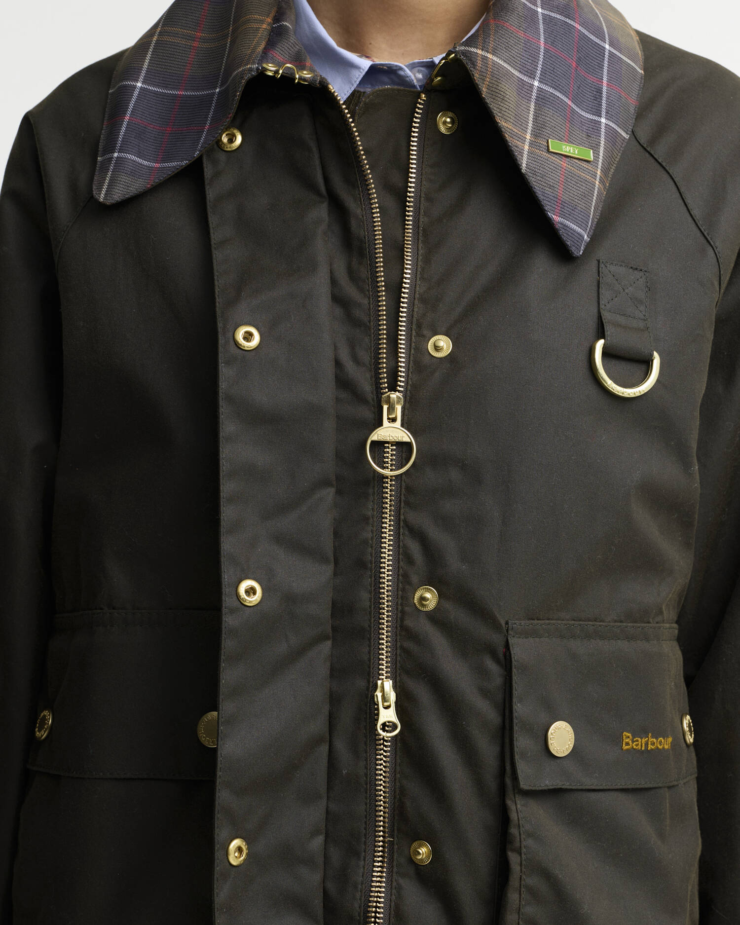 Barbour Icons Tartan Collar Spey Wax Jacket | Olive Classic