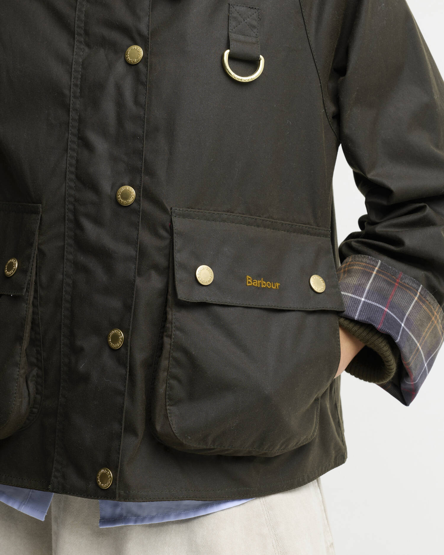 Barbour Icons Tartan Collar Spey Wax Jacket | Olive Classic