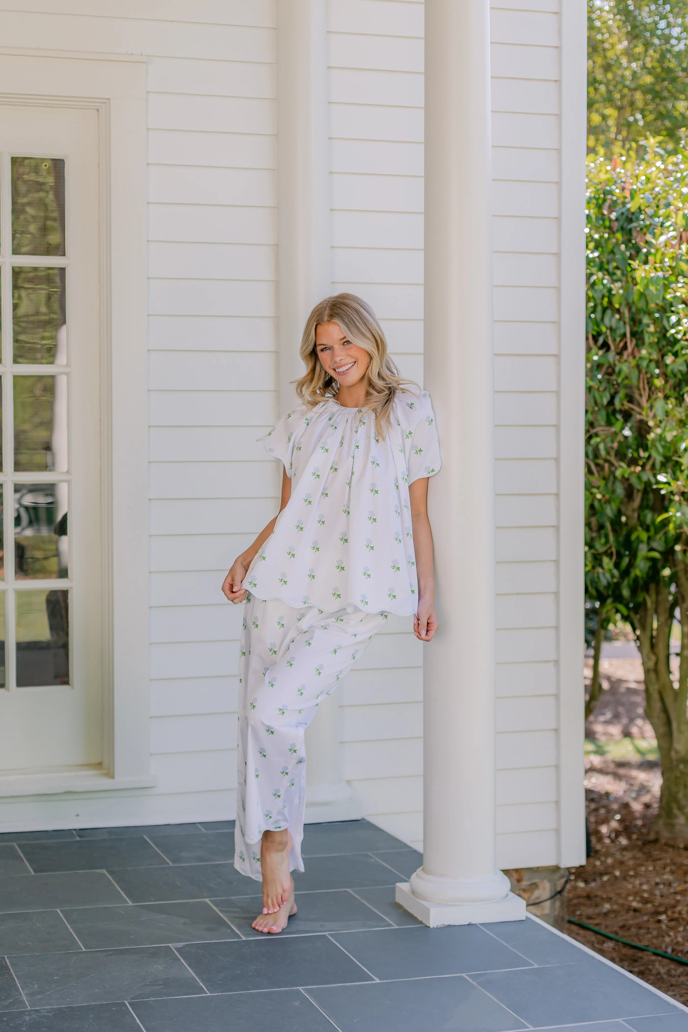 Lenora Vandy Scalloped Short Sleeve Pajamas | Blue