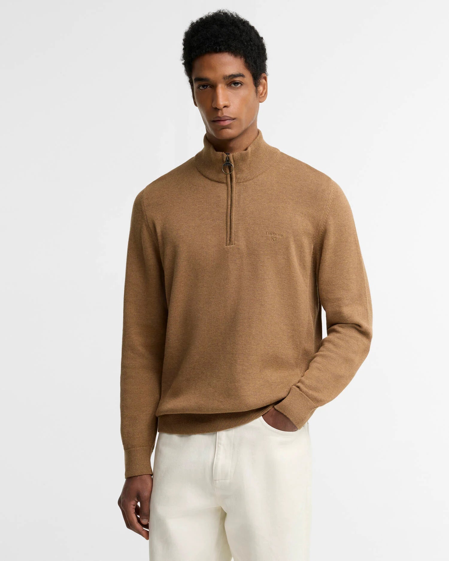 Barbour Cotton Half Zip Knitted Jumper | Sandstone