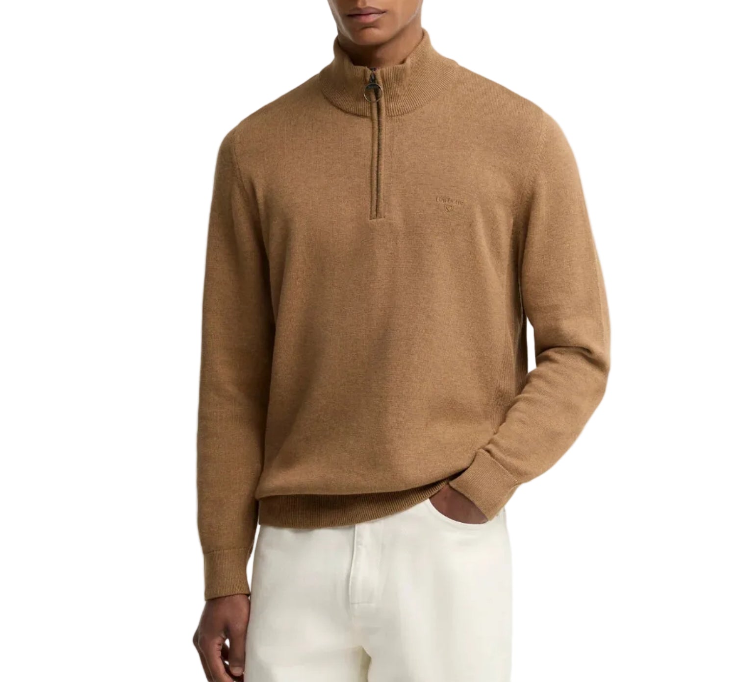 Barbour Cotton Half Zip Knitted Jumper | Sandstone