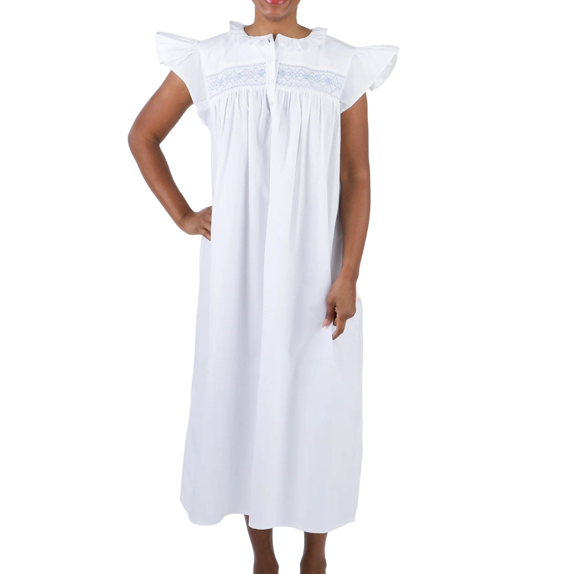 Lenora Emily Smocked Nightgown - Blue