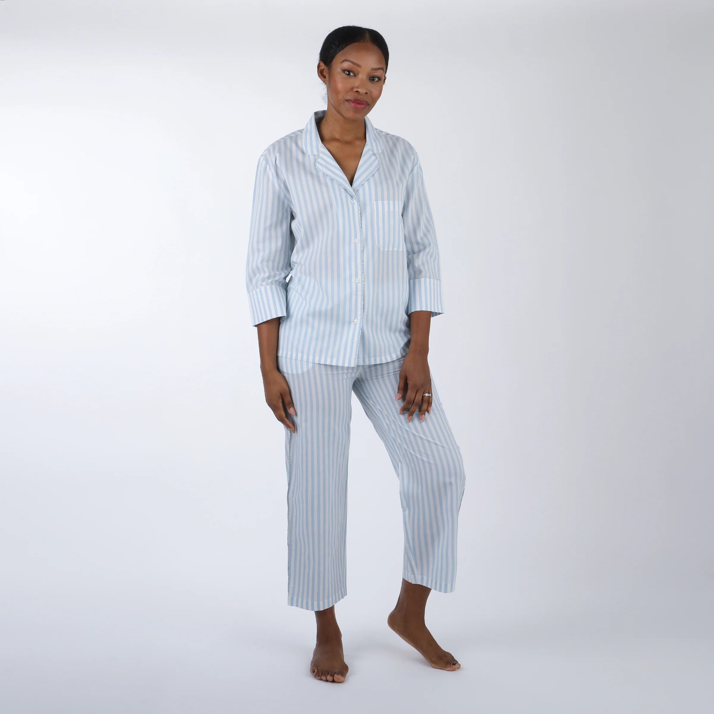 Lenora Classic Striped Capri Pajamas - Blue