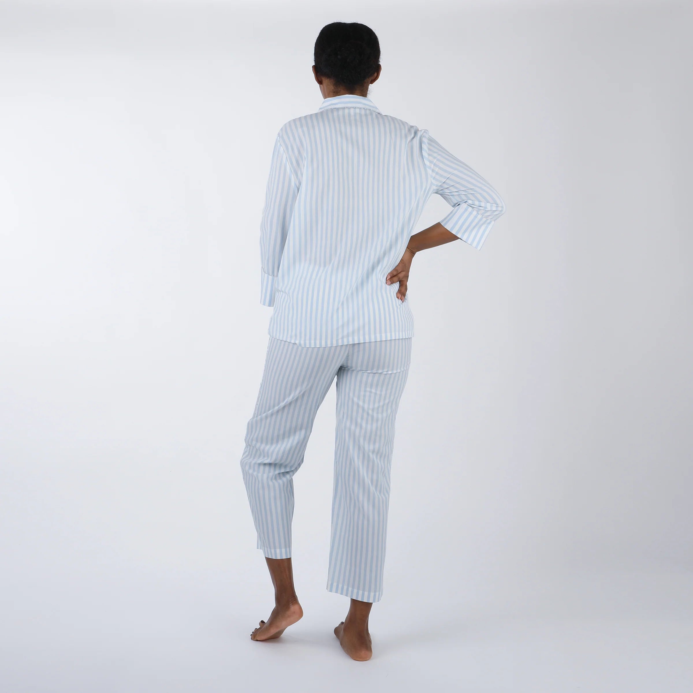 Lenora Classic Striped Capri Pajamas - Blue