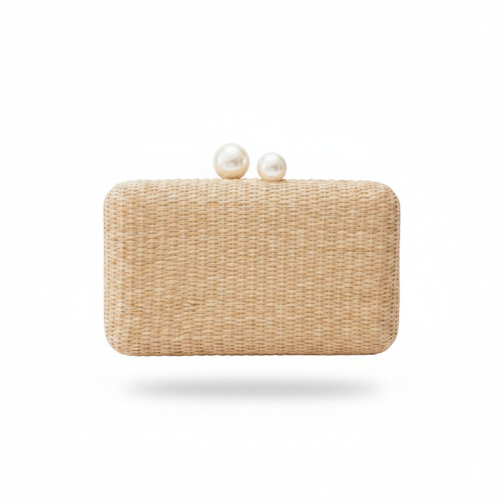 Lisi Lerch Mimi Natural Straw Clutch with Pearl Top