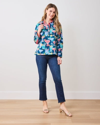 Printfresh Basic Bliss Blouse - Christmas Cocktails Navy