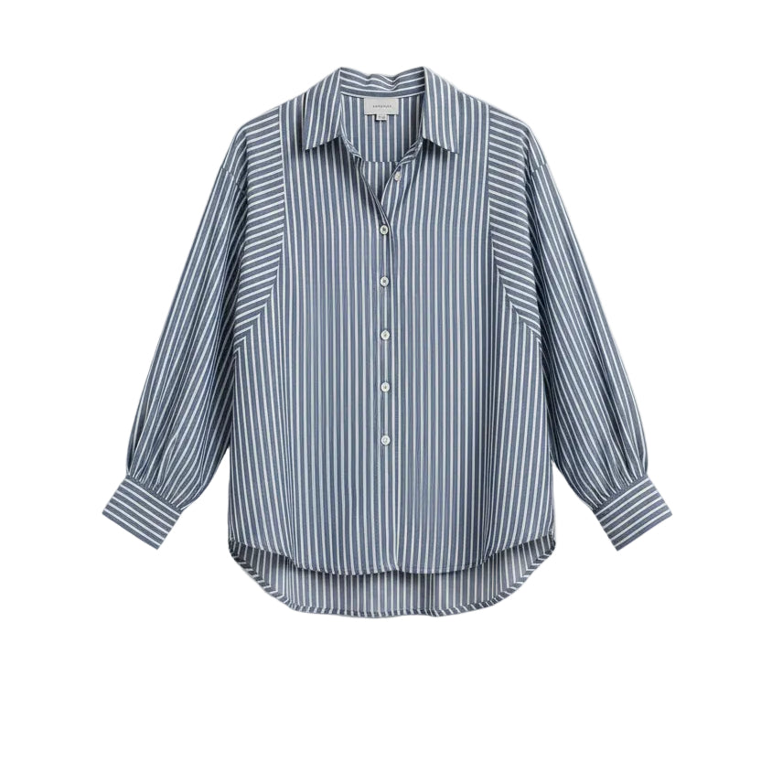 Brooks Navy Ten Stripe Button Up Long Sleeve Top