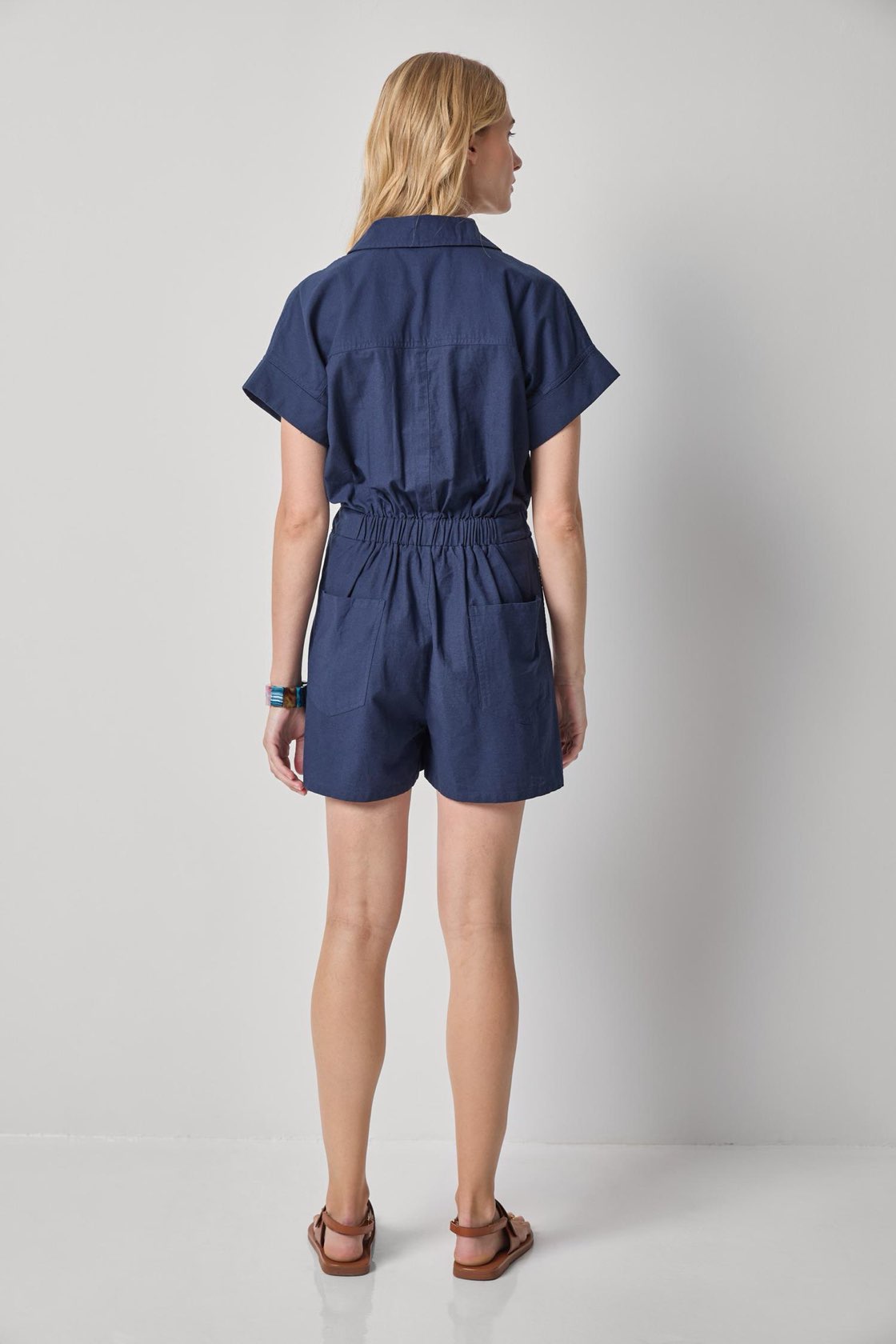 Lilla P Linen Blend Romper - Navy