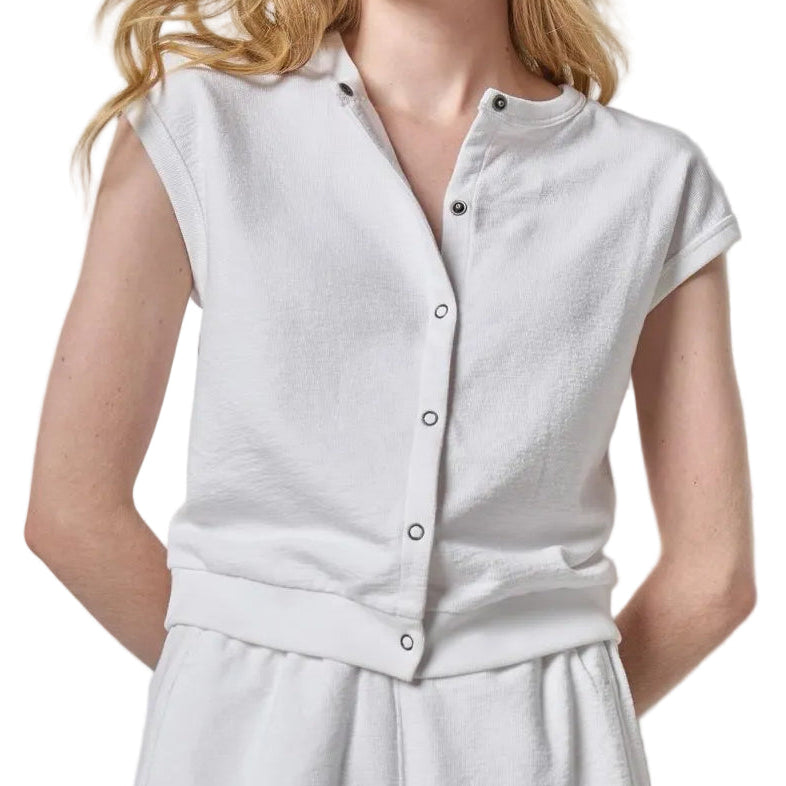 Lilla P Textured Terry Sleeveless Cardigan - White