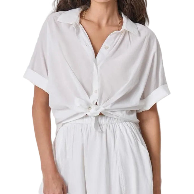 Lilla P Elbow Sleeve Button Down Top - White