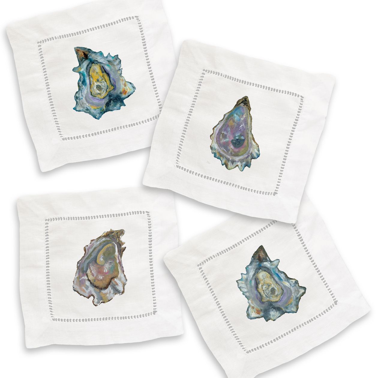 Colorful Oysters Mixed Linen Cocktail Napkin Set