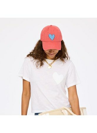 Kerri Rosentjal Imperfect Heart Hat - Poppy Red/Denim Blue and Bright Blue/White