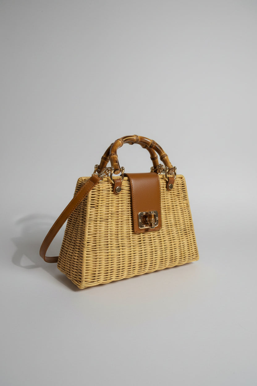 Birdie-Hand Woven with Bamboo Handle Bag