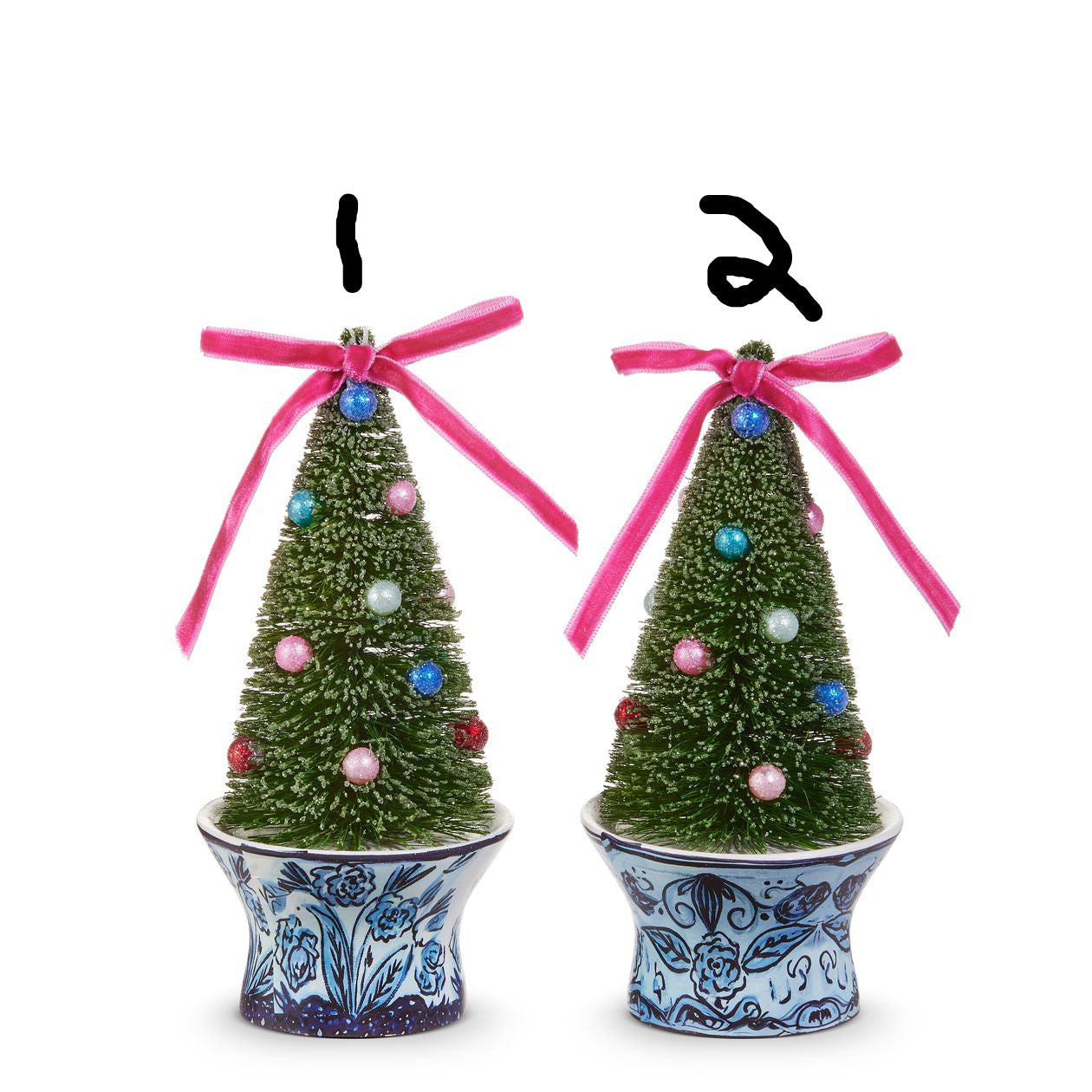 6" Bottle Brush Trees in Chinoiserie Pot Ornament