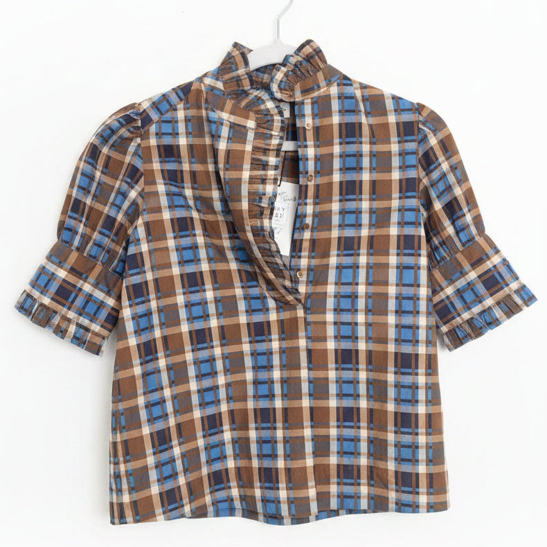 Navy Bleu Westport Top | Brown Plaid