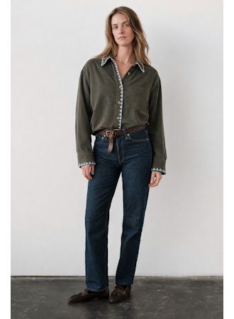 Cissa The Field Shirt, 100% Embroidered Pinwale Corduroy | Moss