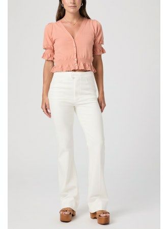 Paige High Rise Laurel Canyon Petite W/ Clean Hem - Tonal Ecru