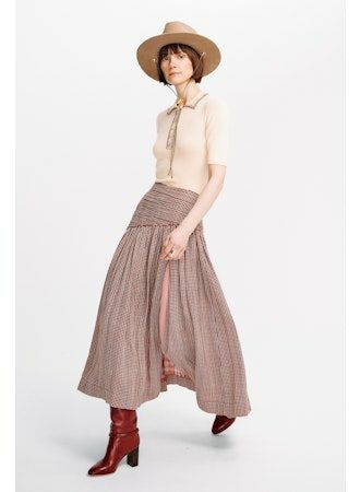Carolina K Ines Skirt | Plaid Burgundy