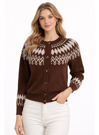 Burgess Collection The Willa Fair Isle Cardigan | Cocoa Combo