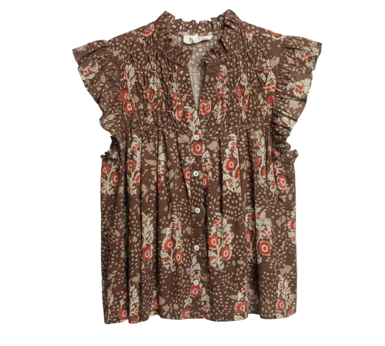 Flutter Sleeve Floral Smocking Top