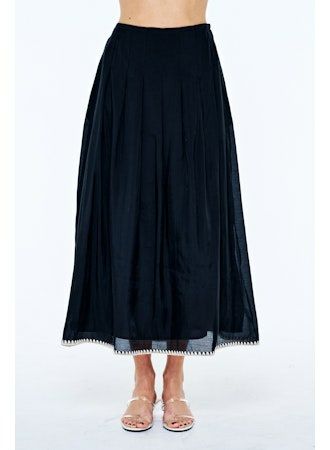 Ciebon Pheona Blanket Stitched Pleated Midi Skirt - Black