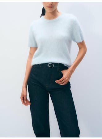 White & Warren Brushed Cashmere Blend Tee | Seafoam Blue