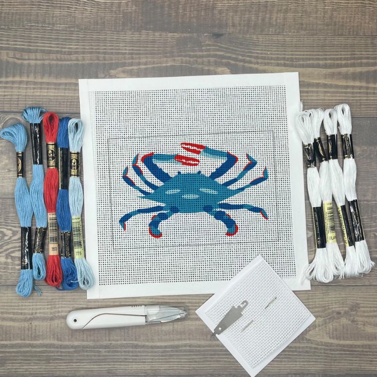 Blue Poppy Needlepoint Design | Blue Crab