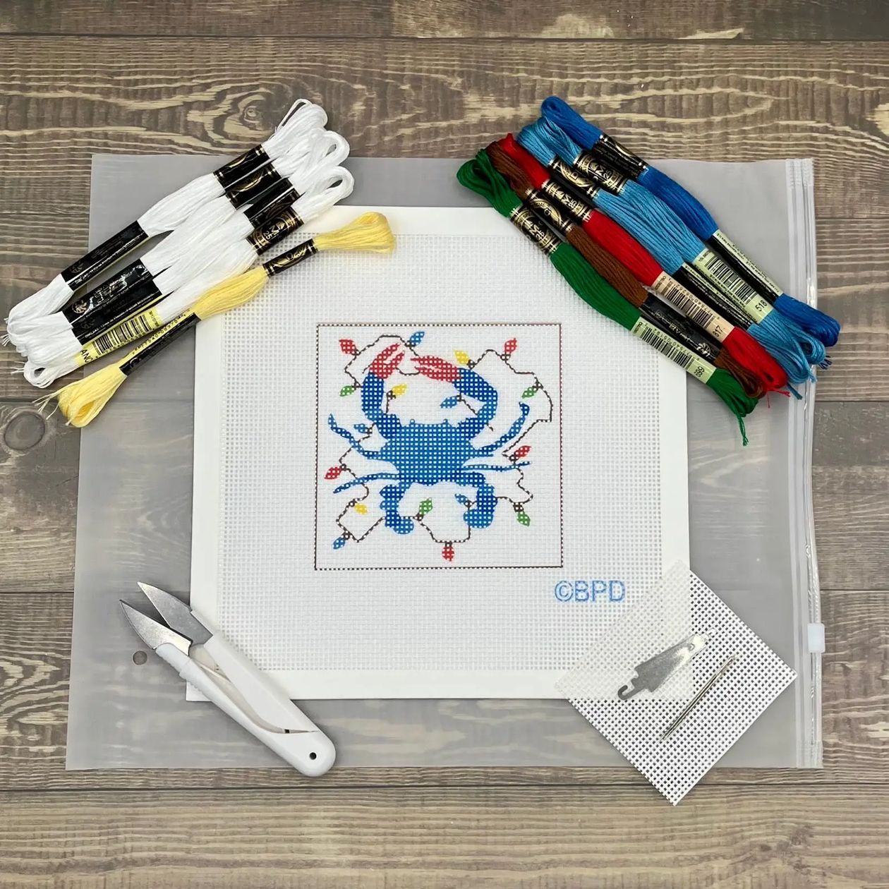 Blue Poppy Christmas Crab Needlepoint Design
