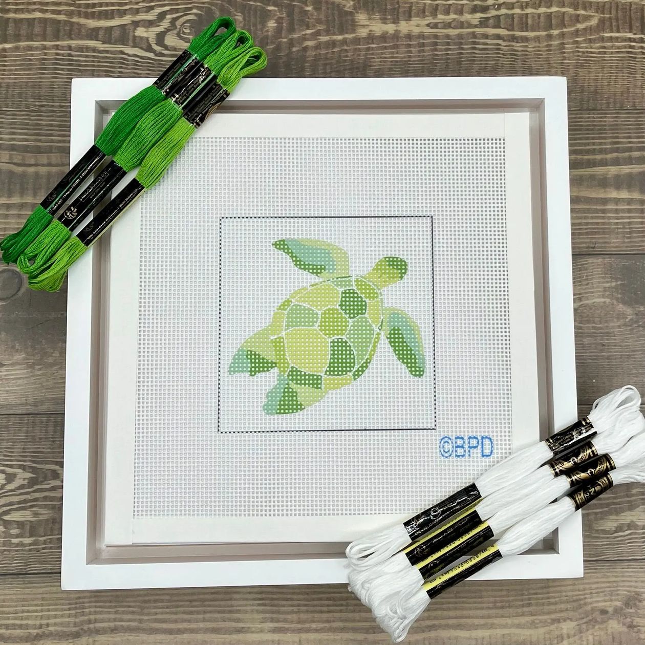 Blue Poppy Green Turtle Needlepoint Design Kit