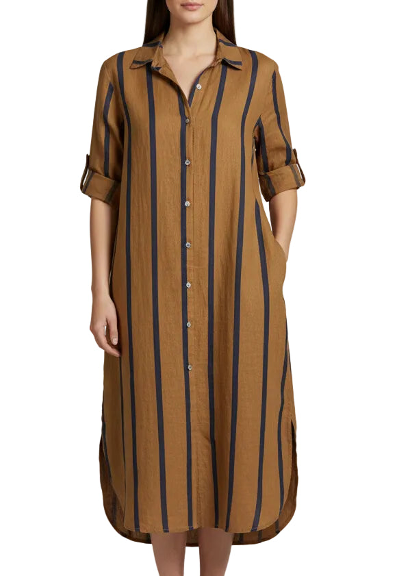 Linen Shirtdress  - Cork/Navy