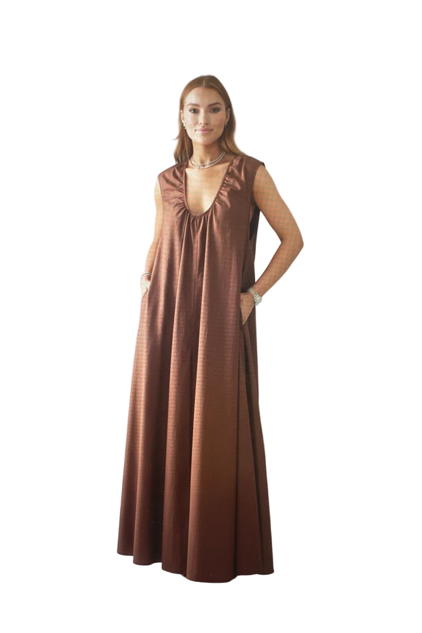Karlie Solid Poplin Scoop Maxi Dress | Chocolate
