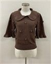 Collared Floral Embroidery Button Top