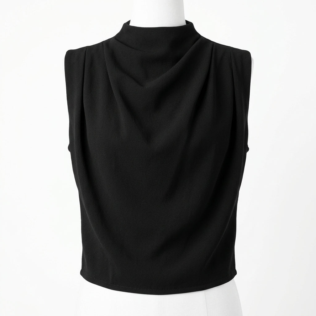 Sleeveless Drape Neck Top | Black