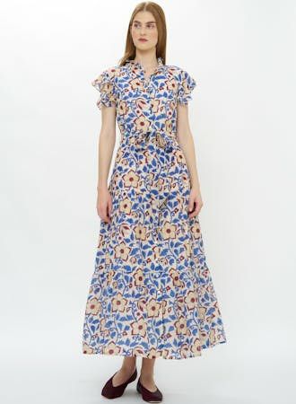 Oliphant Ruffle Collar Button Maxi Dress | Kildare Blue