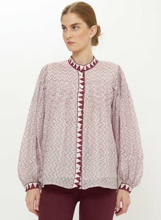 Oliphant Mandarin Pintuck Blouse | Manali Wine