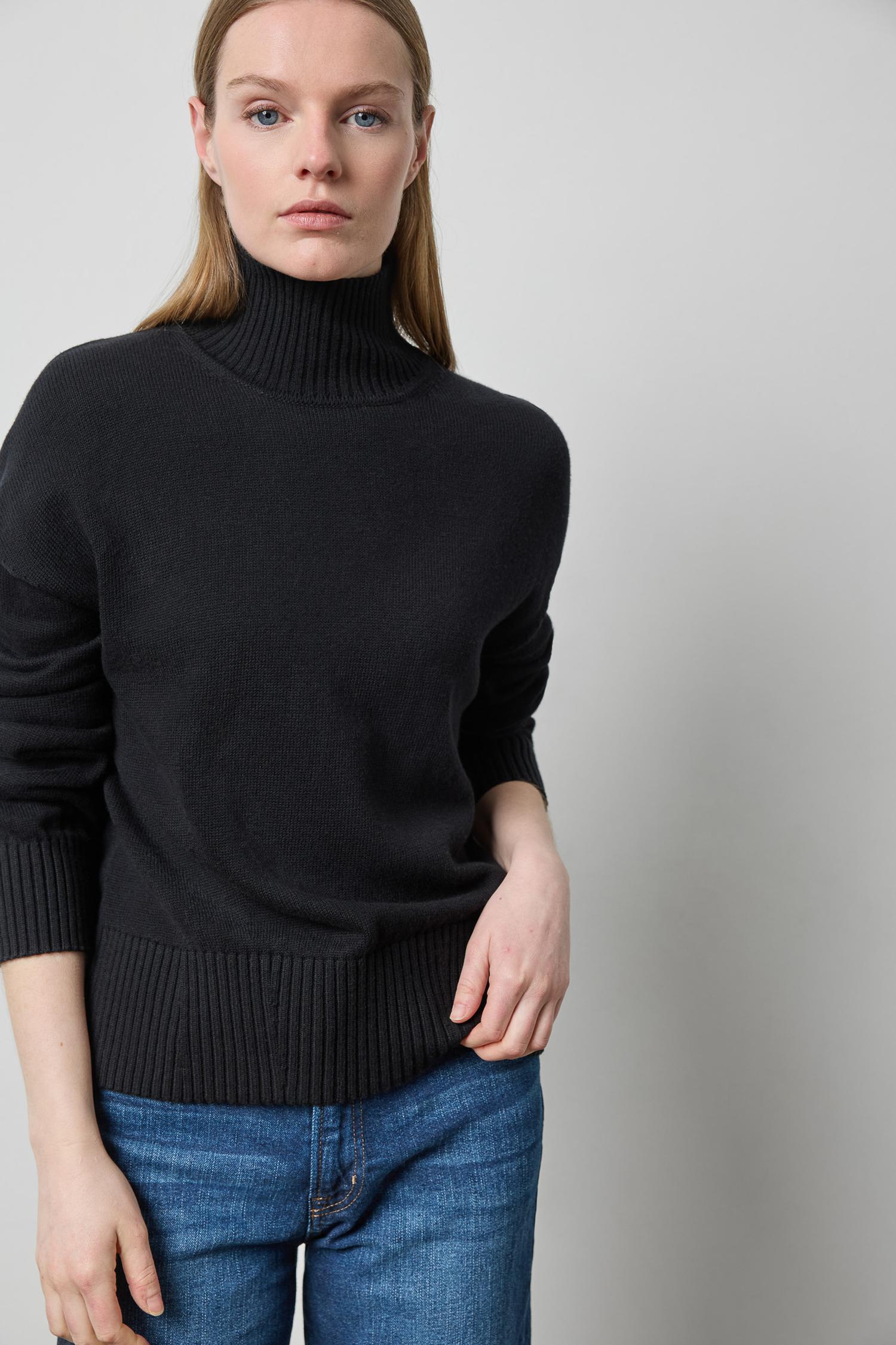 Lilla P Relaxed Mock Turtleneck Sweater | Black