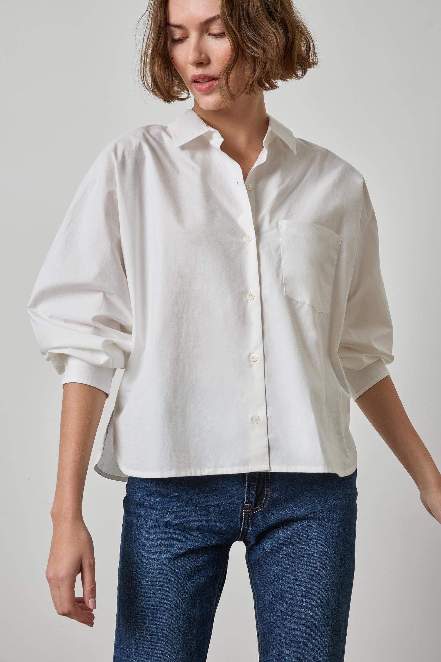 Lilla P Dolman Sleeve Button Down Shirt | White