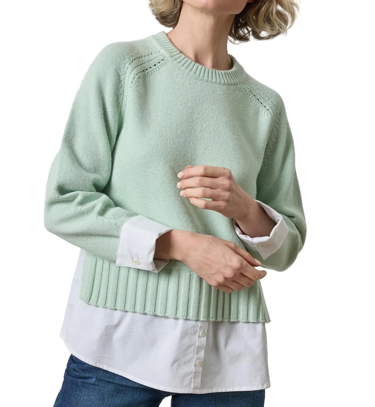 Lilla P Mixed Media Crewneck Sweater | Winter Mint