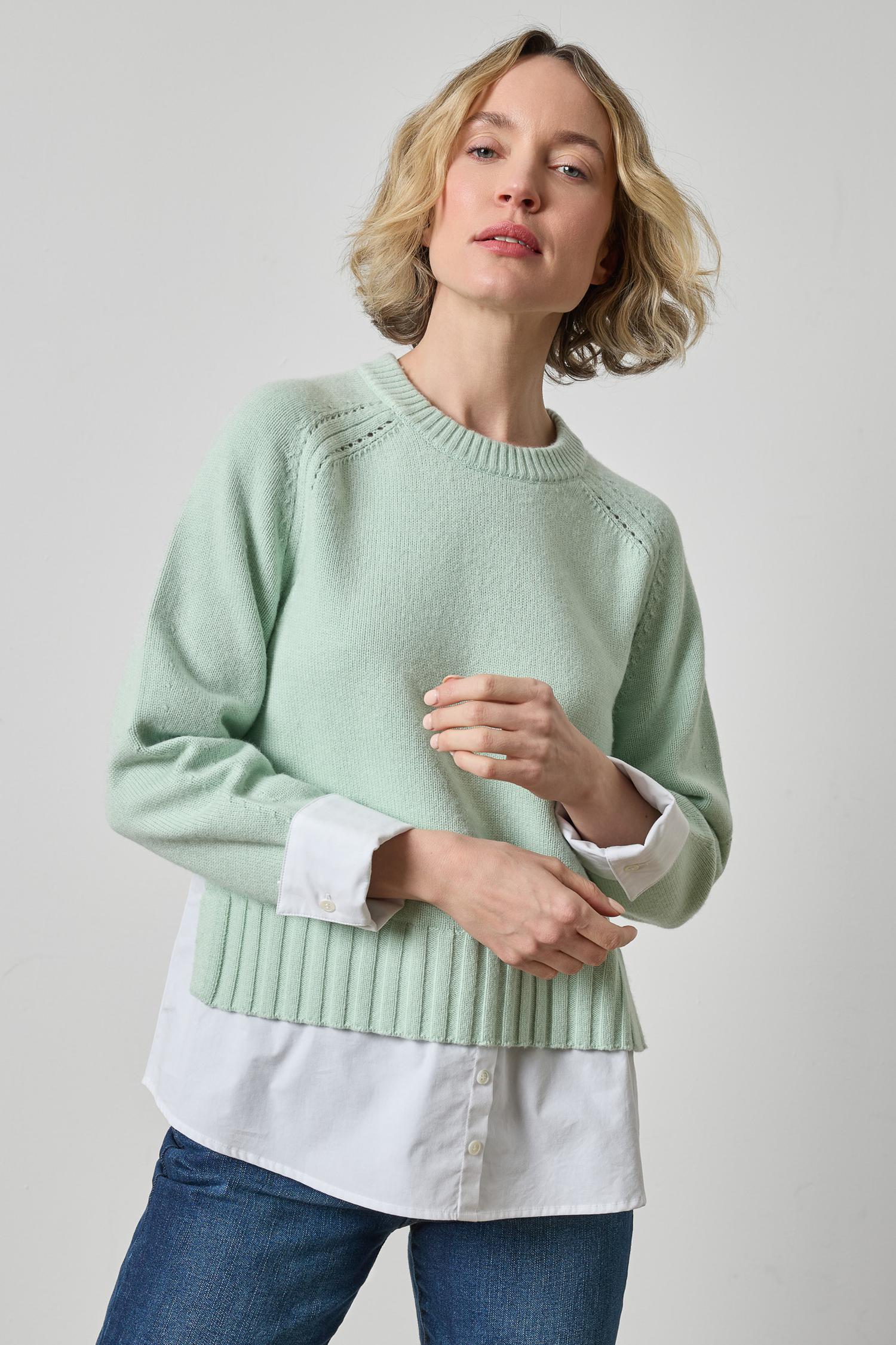 Lilla P Mixed Media Crewneck Sweater | Winter Mint