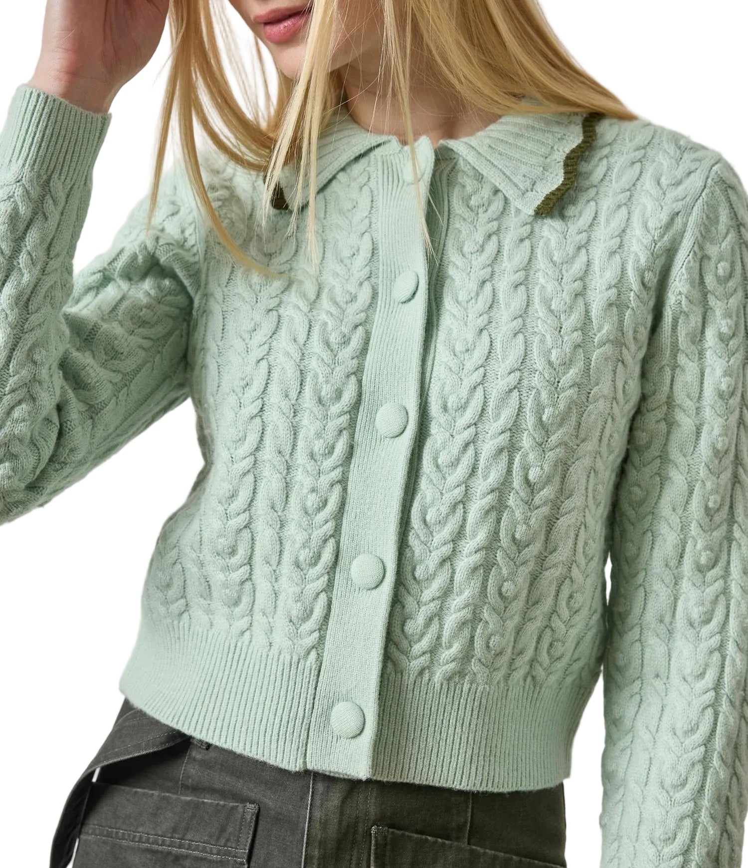 Lilla P Long Sleeve Polo Cardigan | Winter Mint