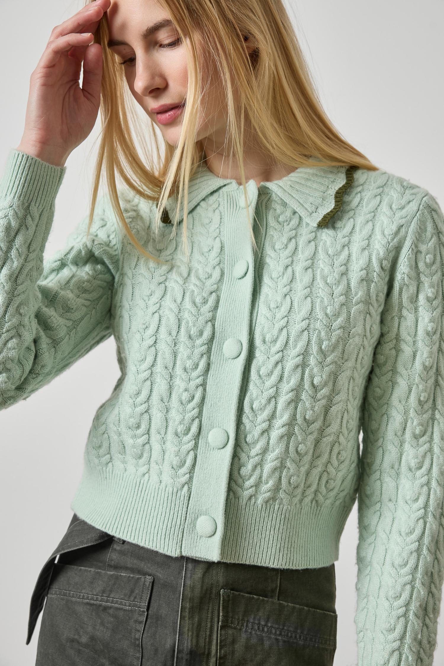 Lilla P Long Sleeve Polo Cardigan | Winter Mint