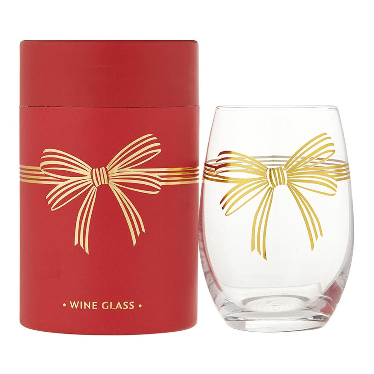 Gold Bow Stemless Wine Glass