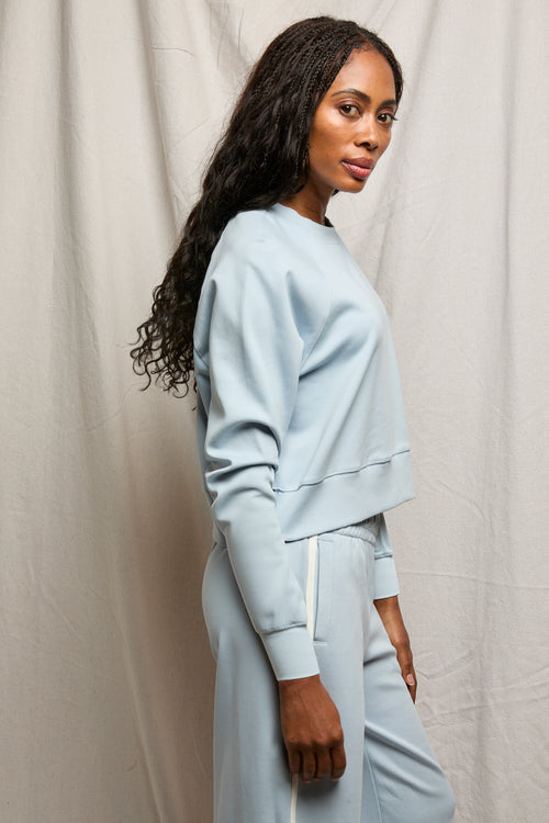 perfectwhitetee long sleeve top - neil - travel crew neck sweatshirt - powder blue