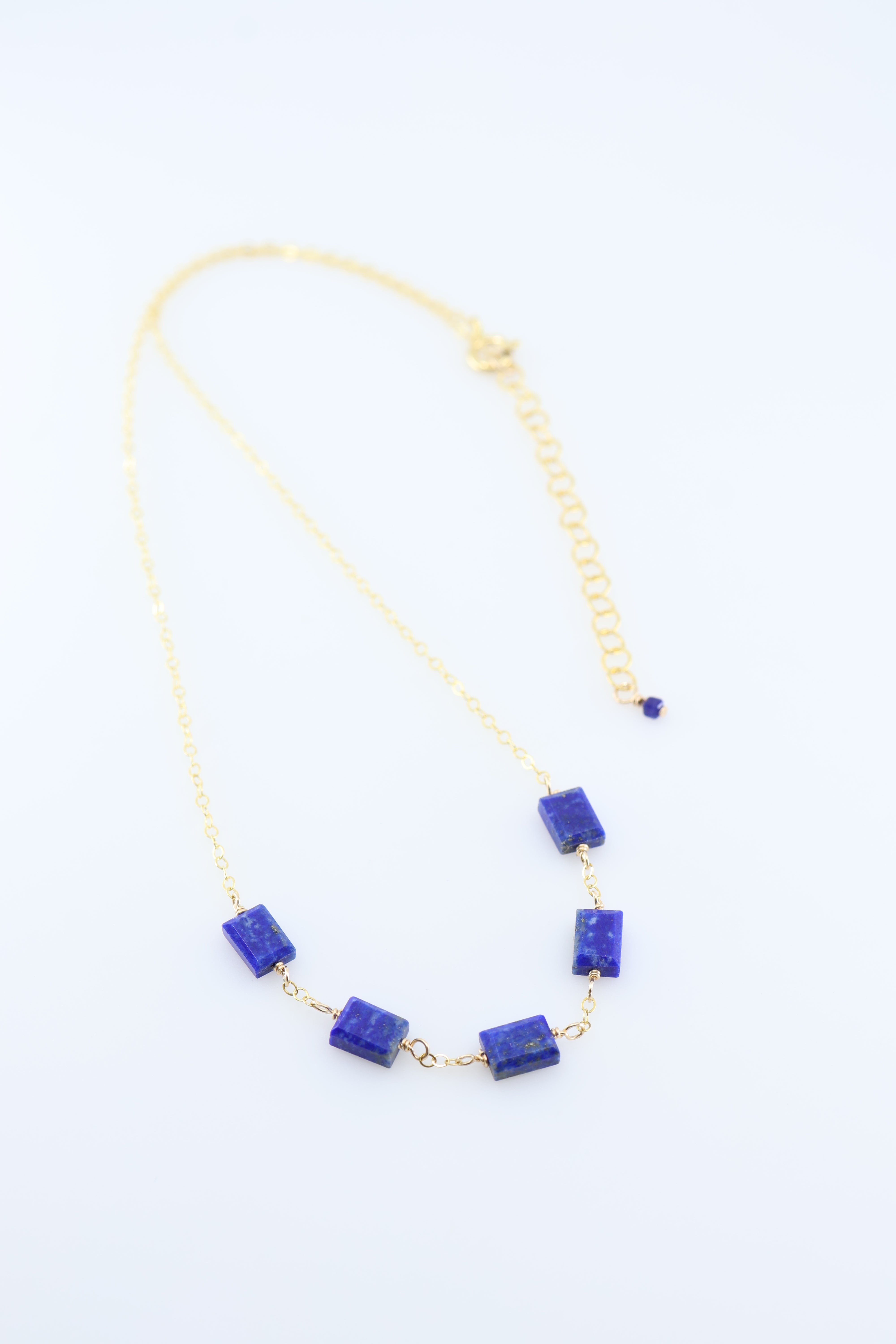5 Faceted Rectangle Lapis Lazuli Gemstones on 14k gf Chain