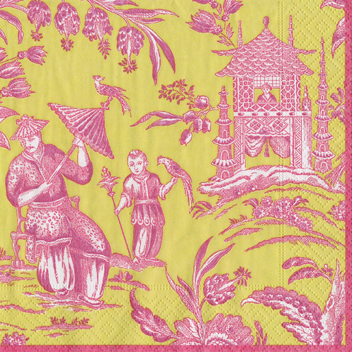 Silk Road Toile Chartreuse Cocktail Napkin