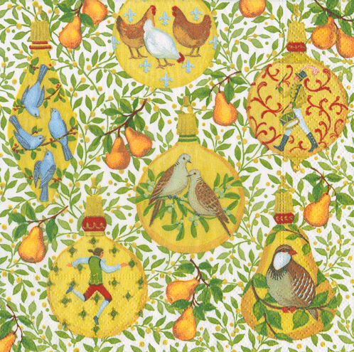 Caspari In a Pear Tree Cocktail Napkins