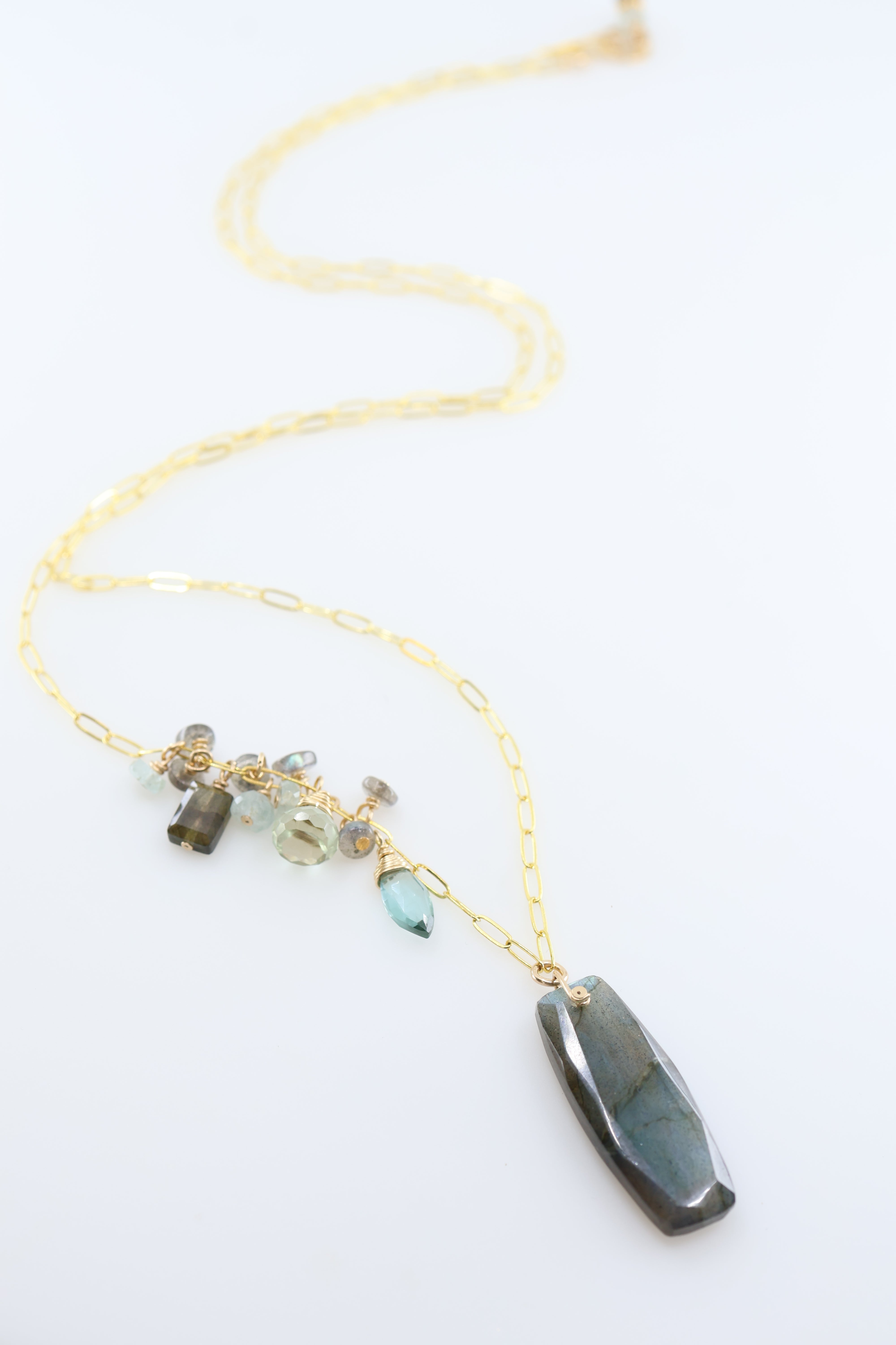Single Faceted Labradorite Gemstone on 14kgf Paper Clip Chain